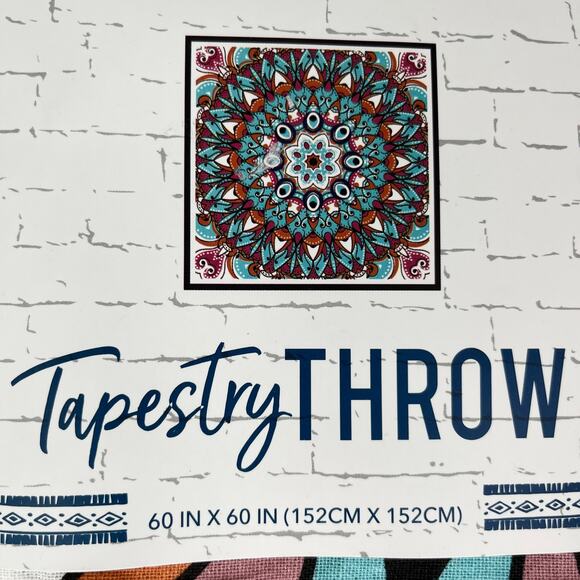 Tapestry Throw College Dorm Apartment 60in x 60 in Turquoise Coral New - Picture 8 of 14